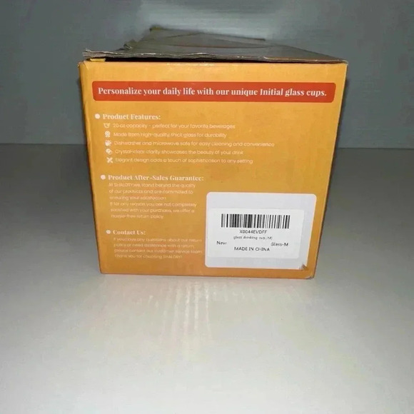 NEW! Letter M initial Shalory Glass Cup, 20oz, Clear glass American Flag - Picture 4 of 9